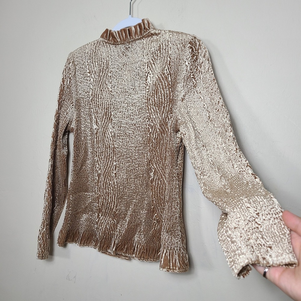 Chicos Gold Keily Crinkle Velvet Ruffled Jacket S Romantic Victorian Regencycore - Picture 7 of 10